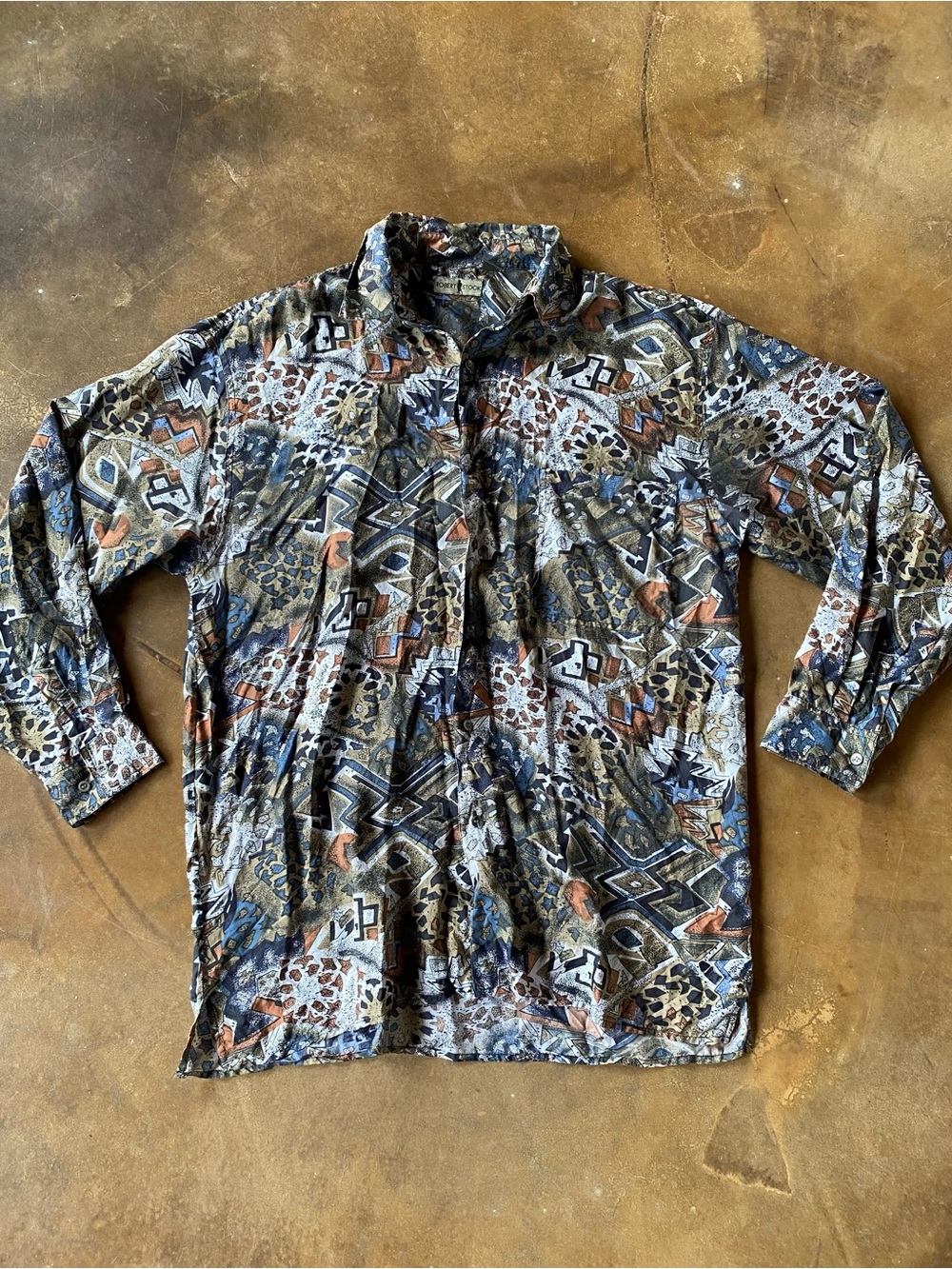 VTG 90s Silk Abstract Multicolour Patterned Long Sleeve Button-Up Shirt
